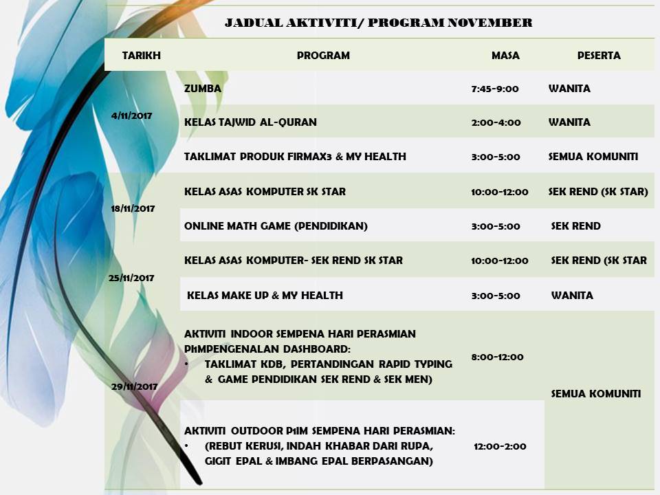 JADUAL NOVEMBER