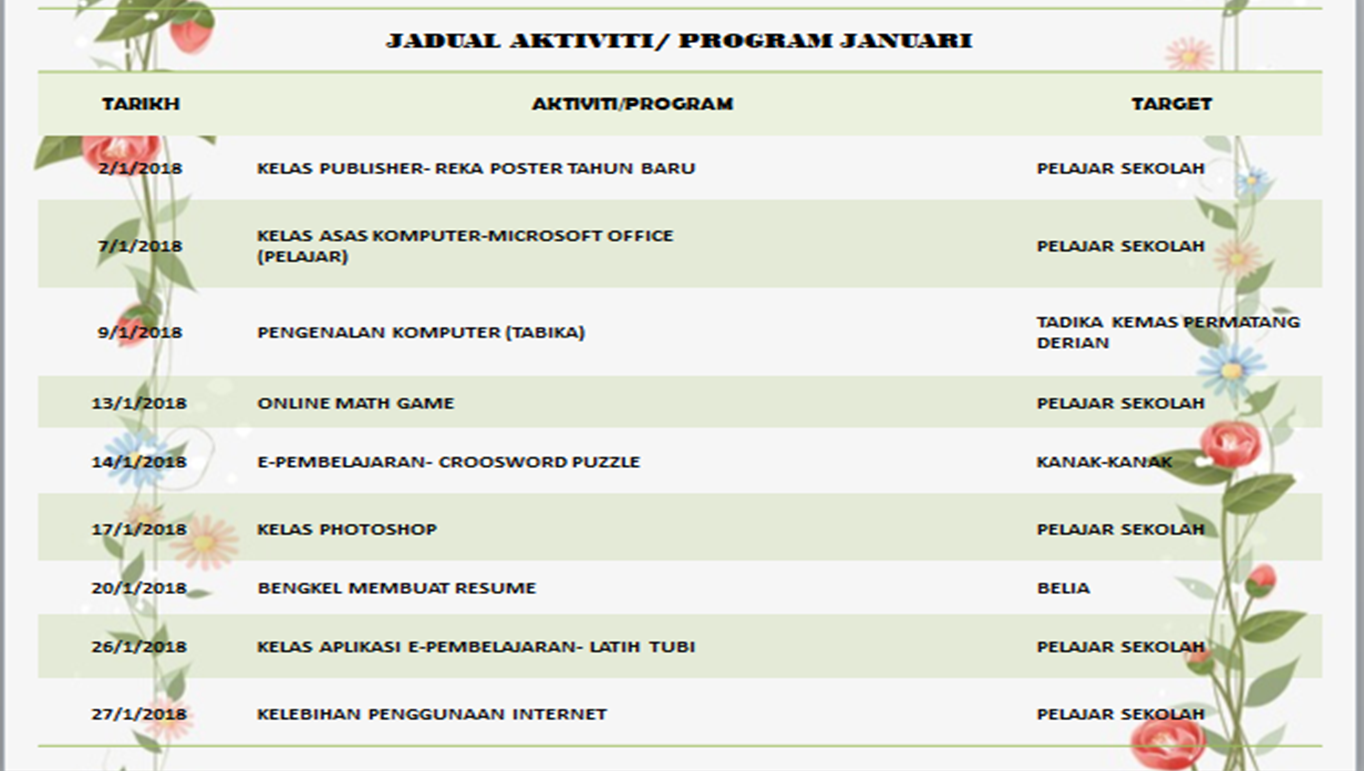 JADUAL JANUARI 2018