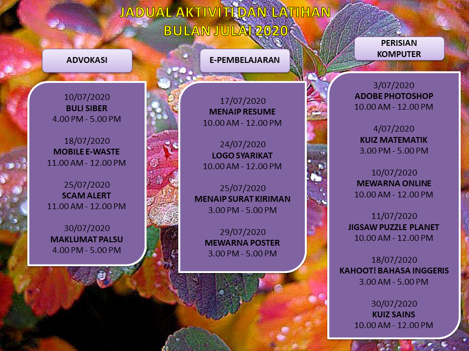 JADUAL AKTIVITI JULAI 2020