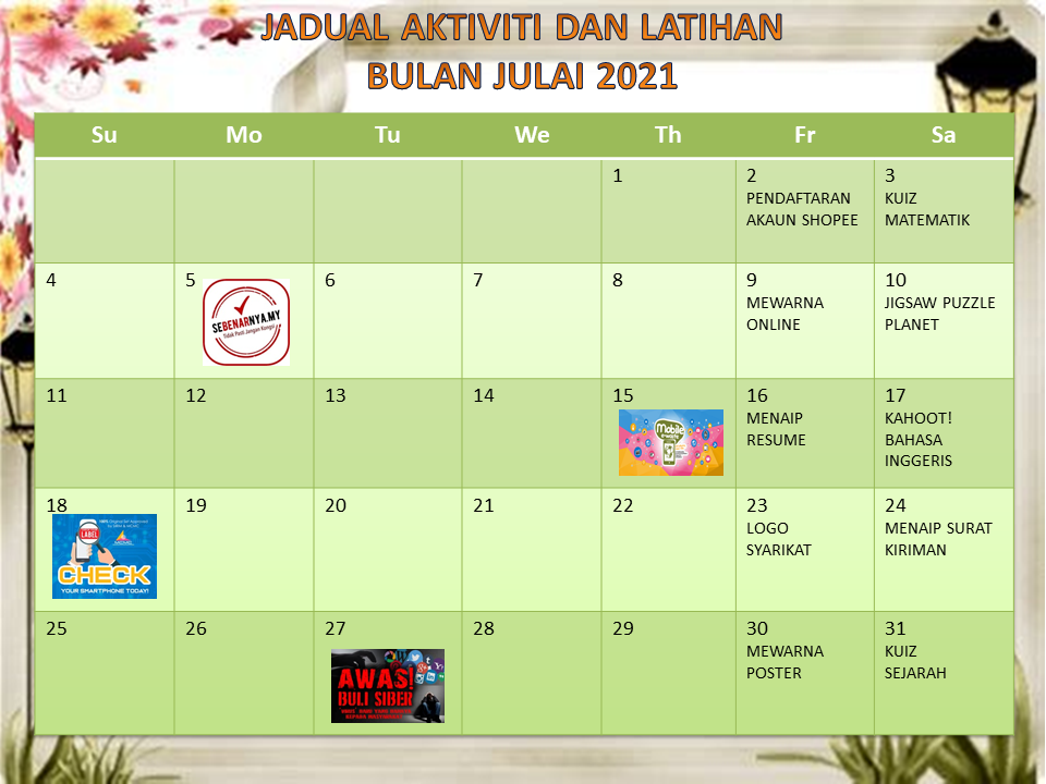 JADUAL AKTIVITI JULAI 2021