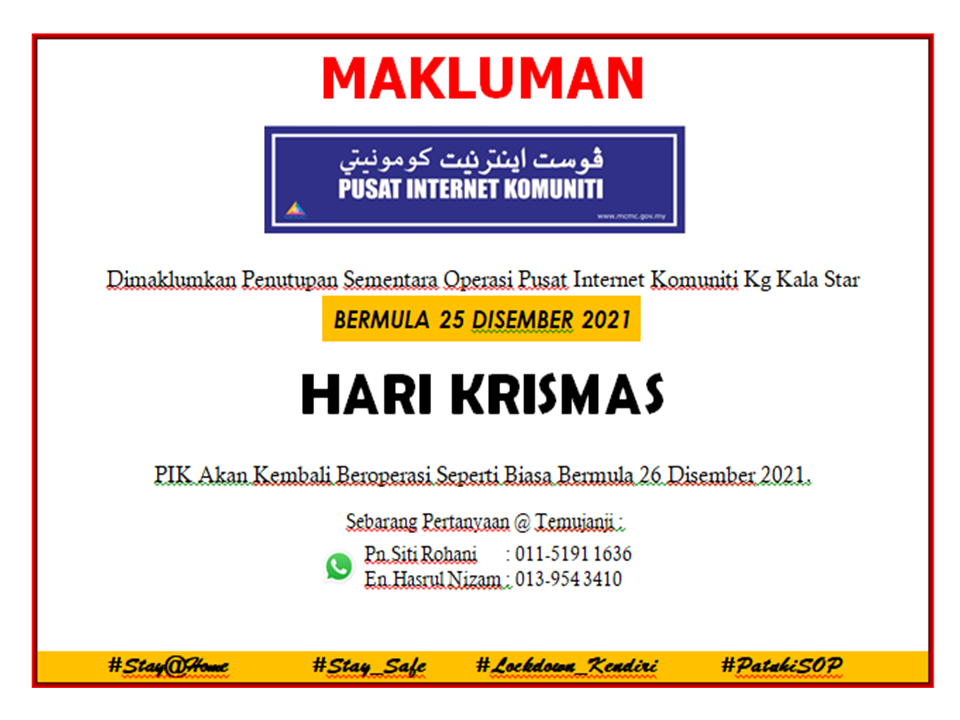 NOTIS PENUTUPAN PIK HARI KRISMAS