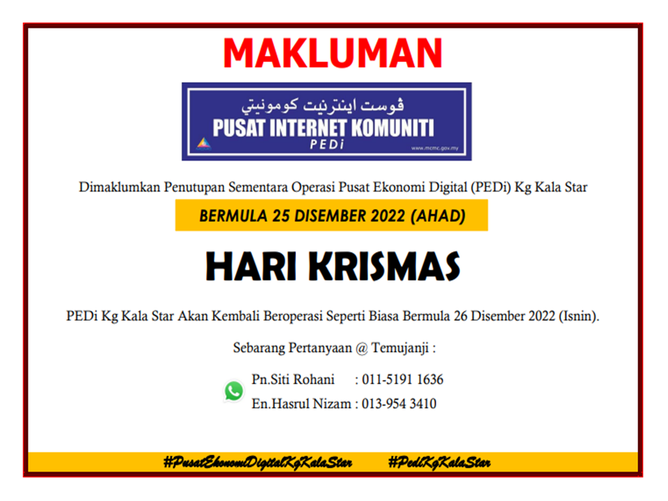 NOTIS PENUTUPAN PEDi HARI KRISMAS