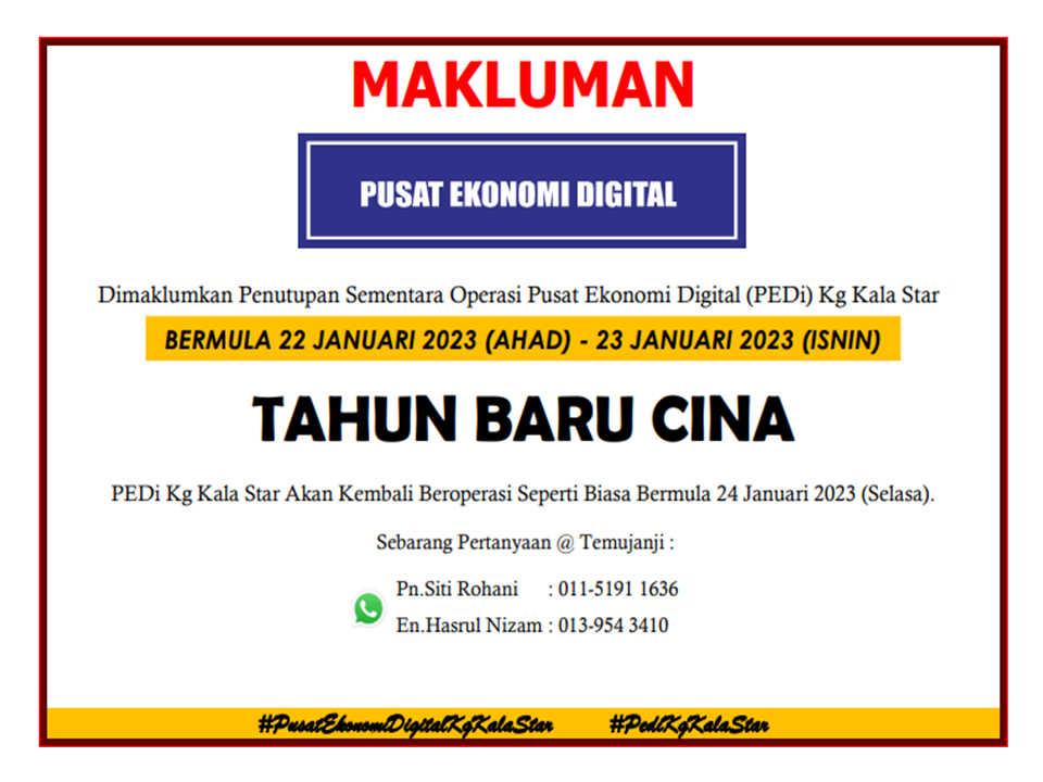 NOTIS PENUTUPAN PEDi TAHUN BARU CINA