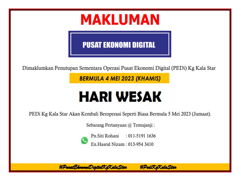 NOTIS PENUTUPAN PEDi HARI WESAK