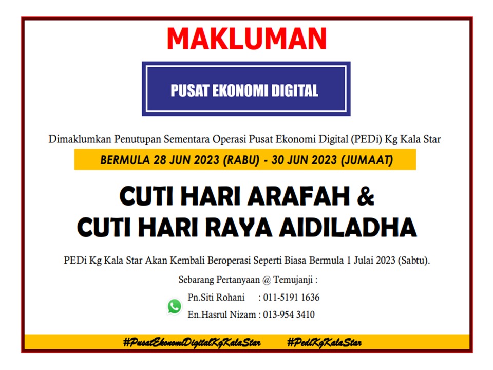 NOTIS PENUTUPAN PEDi HARI RAYA AIDILADHA