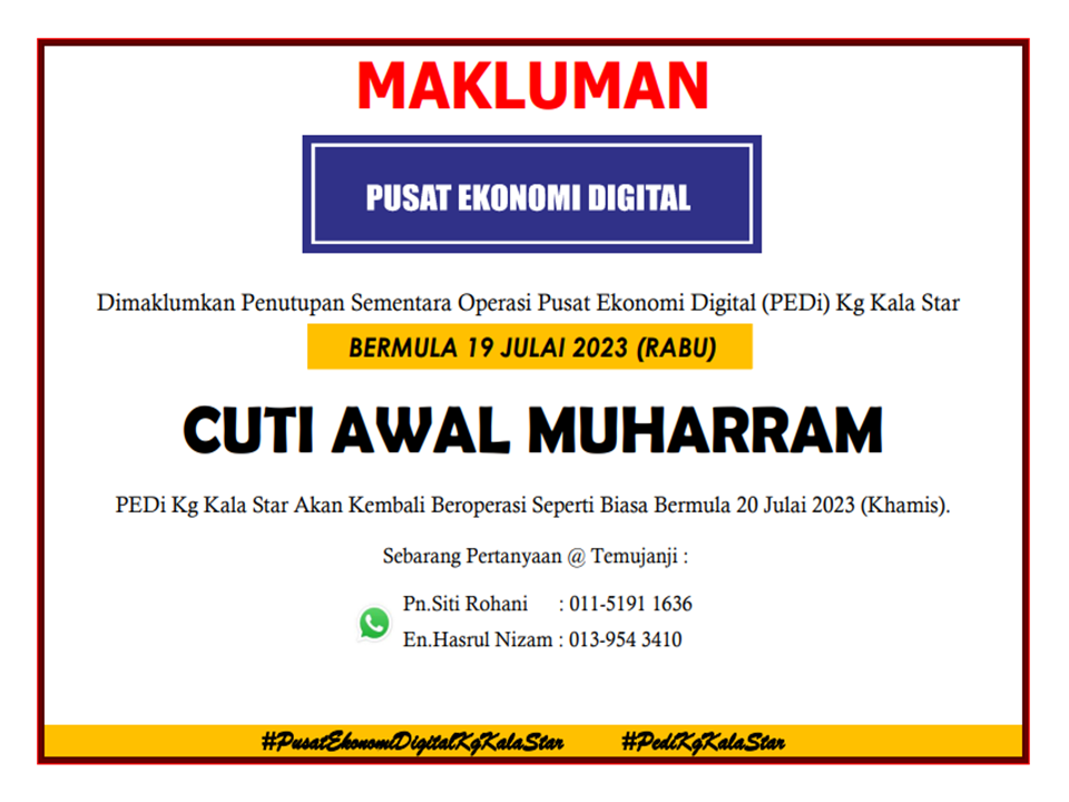 NOTIS PENUTUPAN PEDi AWAL MUHARRAM