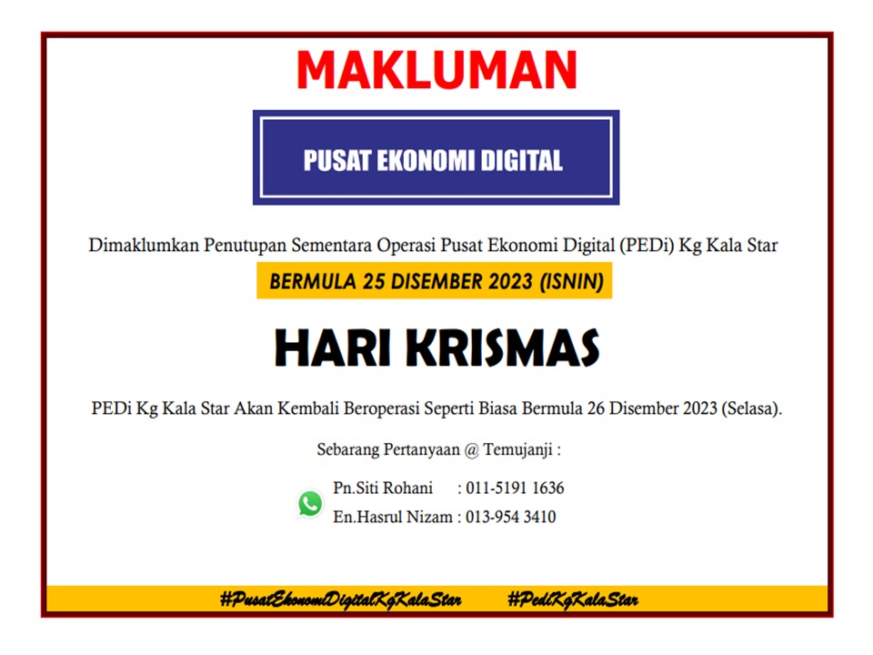NOTIS PENUTUPAN PEDi HARI KRISMAS