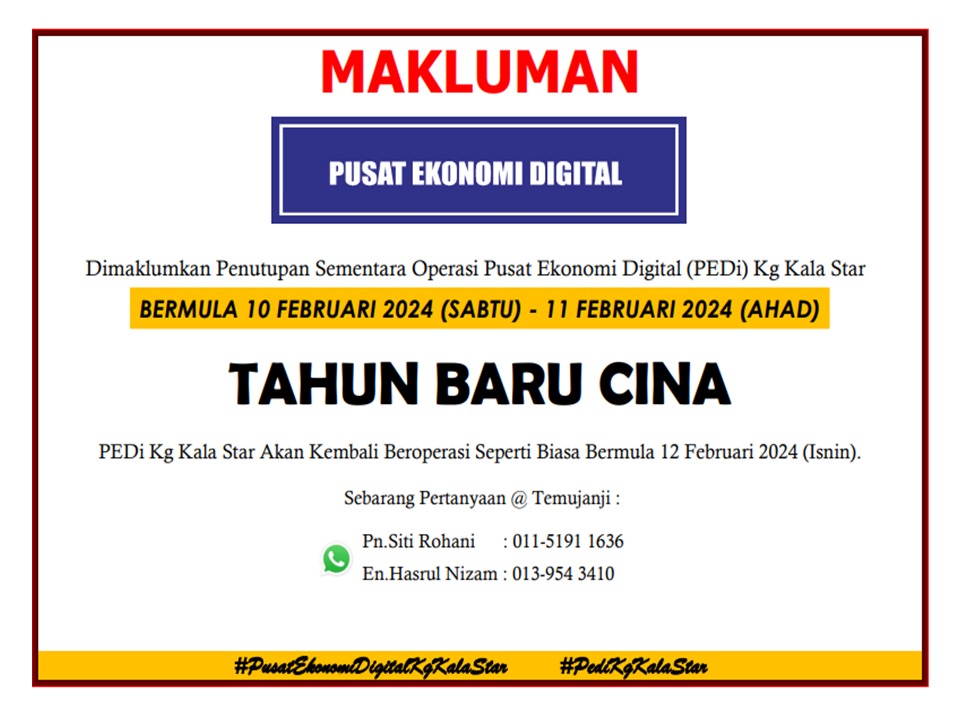 NOTIS PENUTUPAN PEDi TAHUN BARU CINA