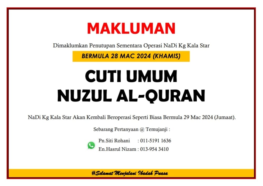NOTIS PENUTUPAN NaDi NUZUL AL QURAN