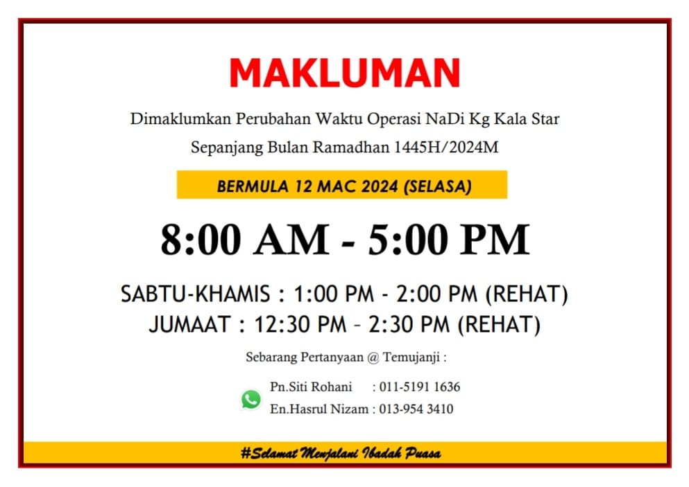 NOTIS WAKTU OPERASI NaDi BULAN RAMADHAN NEW
