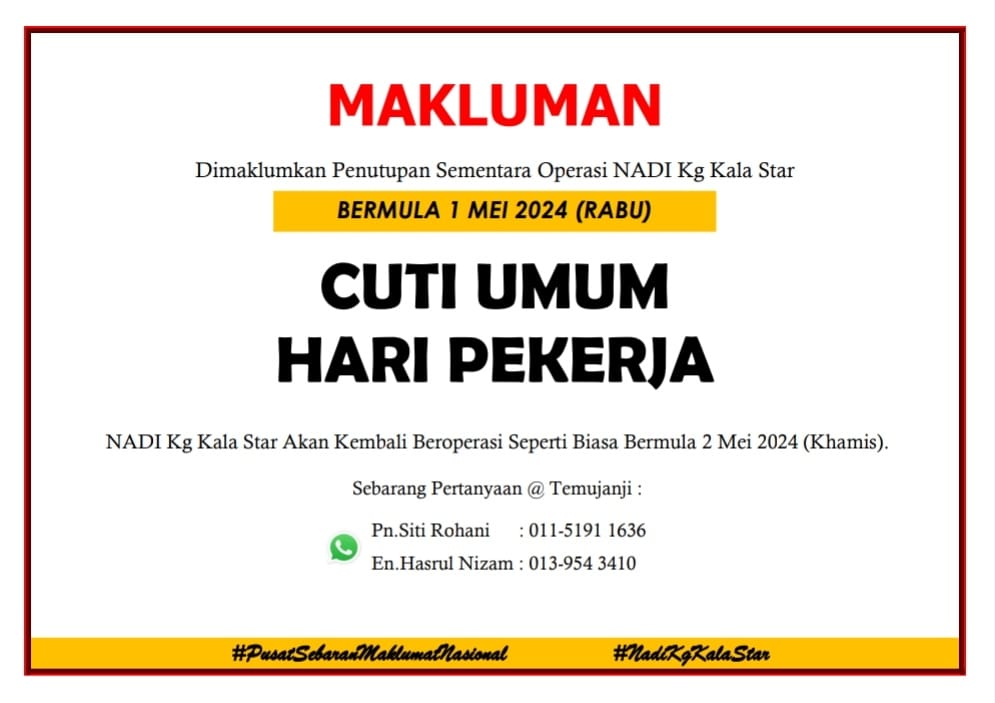 NOTIS PENUTUPAN NADI HARI PEKERJA