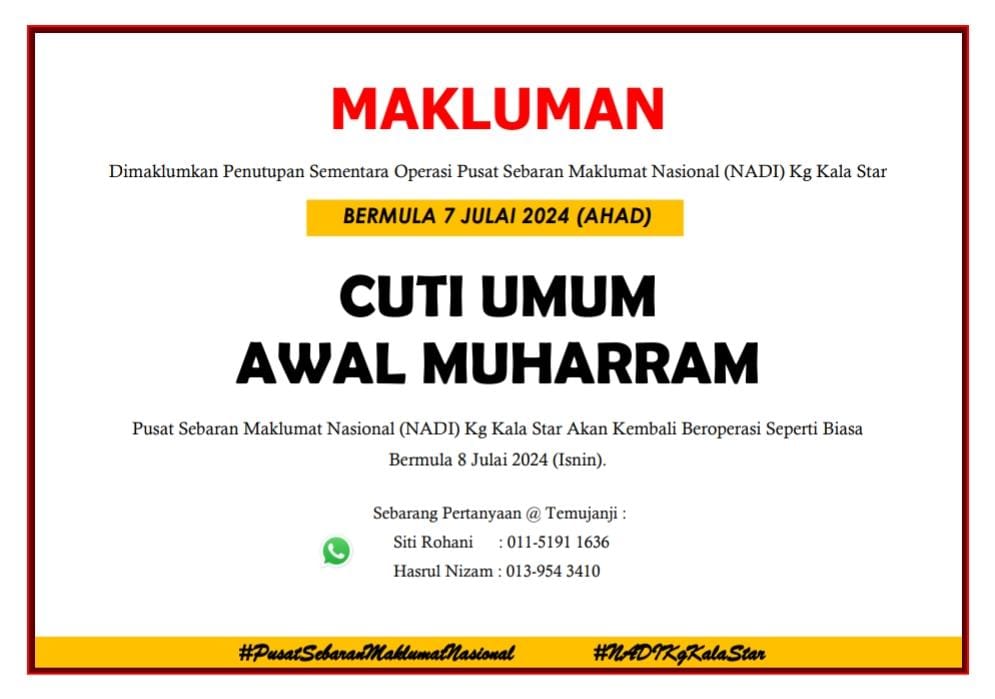 NOTIS PENUTUPAN NADI AWAL MUHARRAM