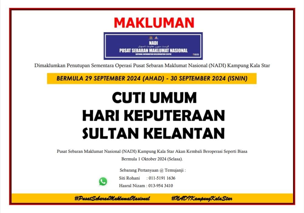 NOTIS PENUTUPAN NADI HARI KEPUTERAAN SULTAN KELANTAN
