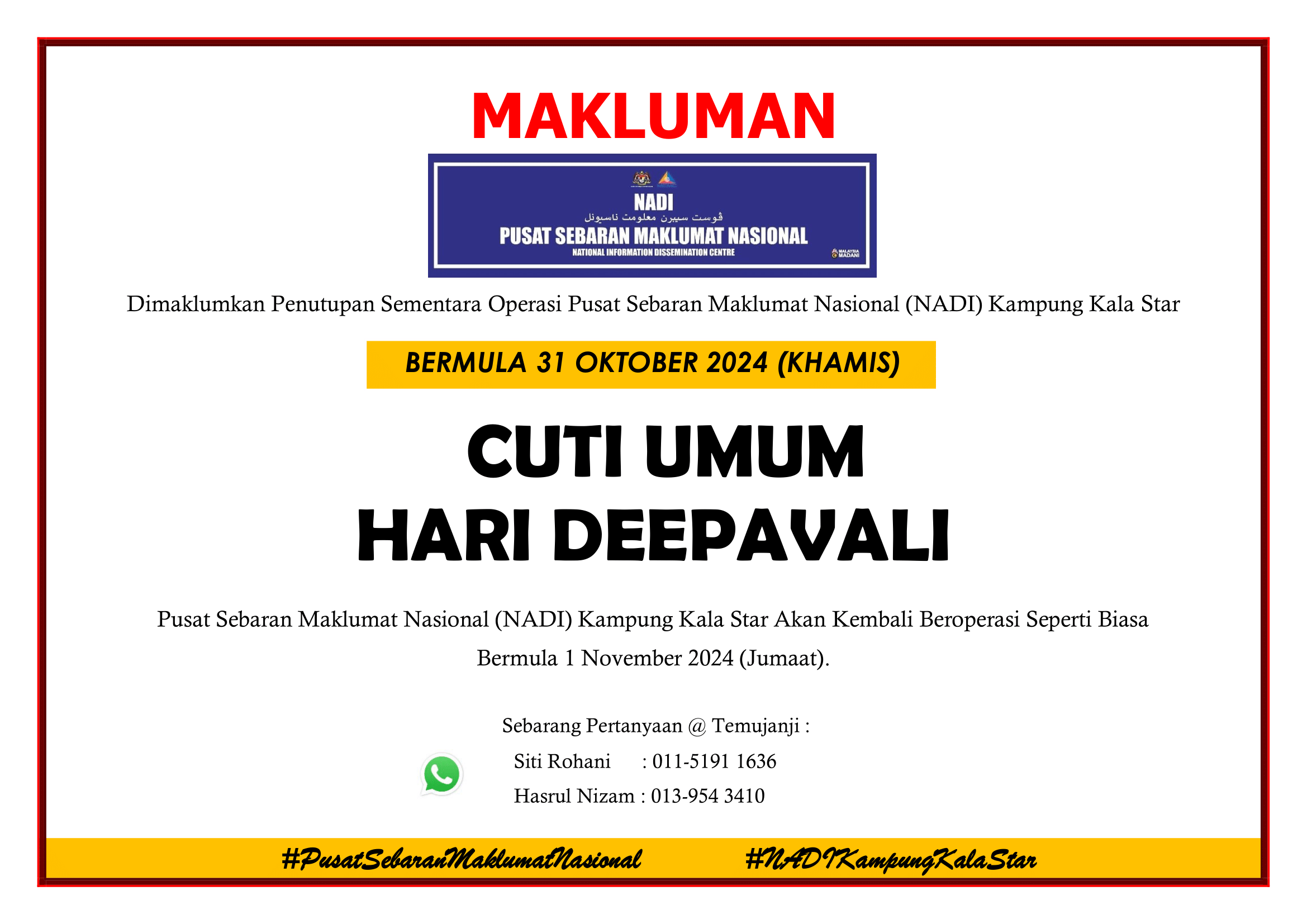 NOTIS PENUTUPAN NADI HARI DEEPAVALI